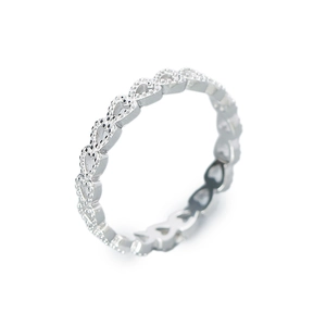 925 sterling silver open ring with continuous hollowed heart shapes and beaded edges