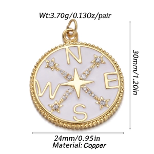 Detailed dimension guide for compass star pendant in gold plated copper with cubic zirconia