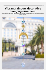 Close-up of golden sun and moon suncatcher with multifaceted crystal prism ornaments