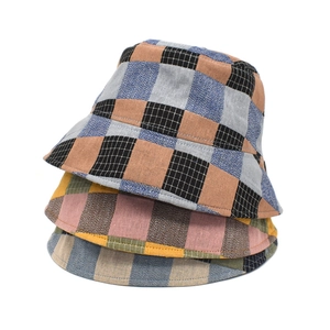 Checkered Bucket Hat Women Cotton Polyester Wide Brim Plaid Sun Hat For Outdoor Beach Travel Summer Fashion