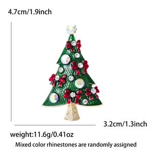 Emaille Weihnachtsbaum Brosche mit bunten Strasssteinen und goldenem Legierungsrand