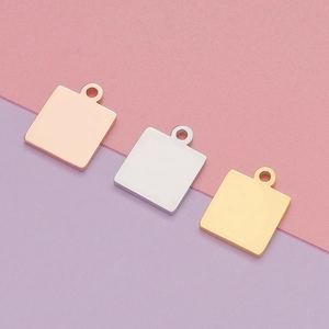 Polished stainless steel square pendant charms in rose gold silver and gold for DIY jewelry