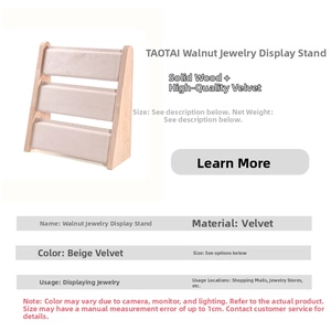 Three-tier wood and beige velvet necklace display stand for professional jewelry storage