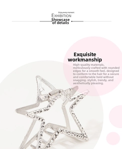 Macro detail of silver star hair claw clip with hammered metal texture and sturdy spring