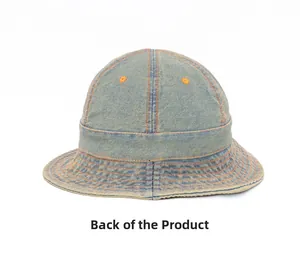 Vue arrière du chapeau bob en denim bleu clair avec coutures contrastées orange