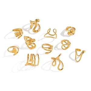 Lot de 10 bagues minimalistes en acier inoxydable plaqué or 18K avec motifs vagues