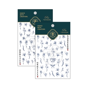 5D embossed vintage blue flower nail stickers with butterfly patterns for DIY nail art