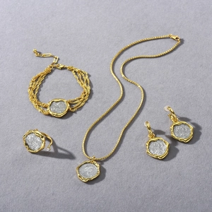 Vintage Coin Pendant Necklace Bracelet Open Ring Earrings 18K Gold Plated Brass Two Tone French Retro Elegant Jewelry