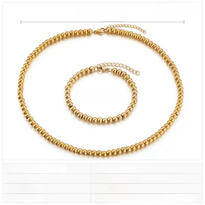 Ensemble chaîne à billes en acier inoxydable plaqué or 18K avec collier 450mm et bracelet 190mm