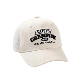 Kids breathable mesh baseball cap with embroidered champion letters in off-white finish