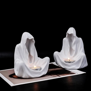 Ensemble de bougeoirs fantômes en résine de style européen pour déco de fête d'Halloween