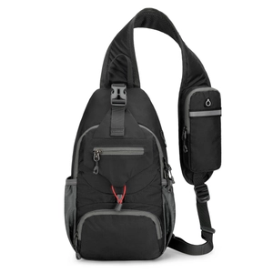 Detailed view of durable black nylon waist bag with breathable mesh shoulder strap pockets