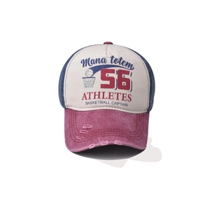 Close-up of vintage washed baseball cap featuring Mana Totem embroidery and worn-out brim