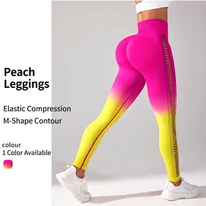 Women Ombre Gradient Seamless Yoga Pants High Waist Side Hollow Out Gym Leggings Tummy Control Sport Workout Fitness Trousers