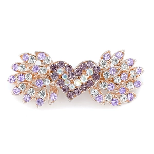 Fermaglio per capelli a cuore dorato con strass viola e trasparenti scintillanti