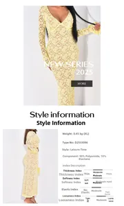 Détails de composition de la robe en dentelle jaune affichant 90% Polyamide et 10% Élasthanne ici