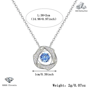 Detail of S925 silver necklace with blue zircon pendant including size and weight specs