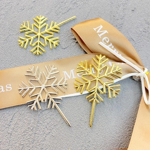 Snowflake Cake Topper Plastic Gold Silver Christmas Party Winter Holiday Dessert Decoration Novelty