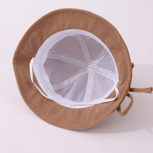 Brauner Cord-Baby-Fischerhut mit weißem Netzfutter und verstellbarem Kordelzugband