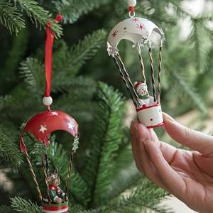 Nordic iron Christmas hot air balloon hanging ornaments with snowman and deer figures