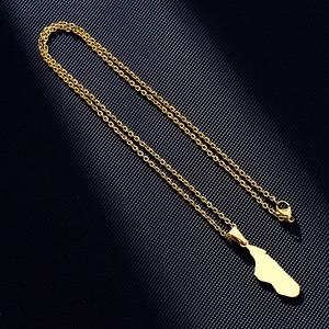 Detailed view of Madagascar map pendant in polished gold finish with lobster clasp