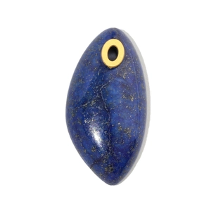 Macro shot of oval lapis lazuli stone pendant with golden ring and natural blue texture