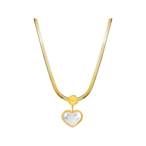 18K goud vergulde titanium ketting met hartvormige hanger en gegraveerde Love bedel
