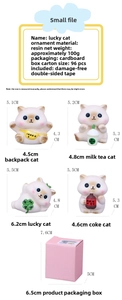 Size guide for resin lucky cat figurines with dimensions for desk and car decor