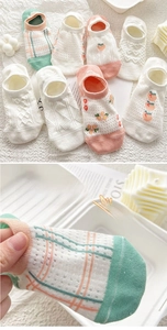 Detail view of breathable ultra-thin mesh invisible socks with floral pattern and cotton blend