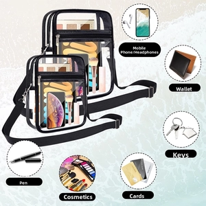 Transparent PVC crossbody bag set with black trim showing large storage capacity for items