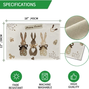 Easter rabbit linen placemat 18x12 inch fade resistant and machine washable table mat