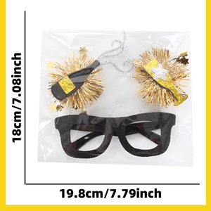 Detailed dimensions of Happy New Year glasses with gold champagne and star accents