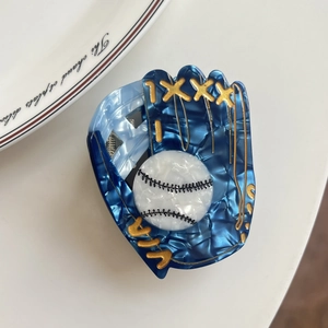 Pince à cheveux gant de baseball bleu en acétate avec détails d'étoiles dorées