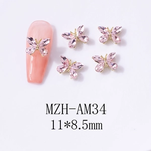 Détail de breloque papillon rose pour ongles avec base dorée, 11x8,5mm pour art ongulaire