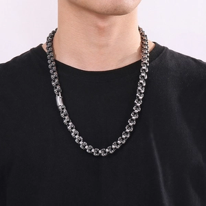 Punk style skull pendant necklace for men made of durable silver-colored titanium steel