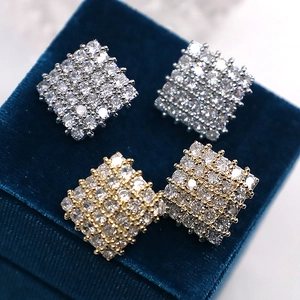 Geometric Rhombus Stud Earrings Copper Micro Pave Zircon Sparkly Retro Fashion Jewelry For Women Office Wear