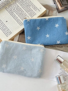 Star Print Denim Coin Purse Small Makeup Bag Travel Portable Zipper Wallet For Keys Lipstick Durable Canvas Storage Pouch