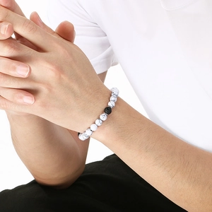 Fashionable natural white stone bead bracelet with volcanic rock and gold plated accents
