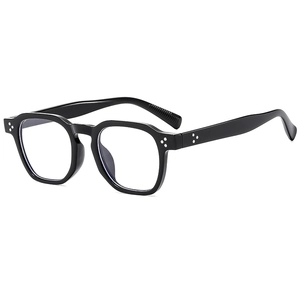 Classic irregular black square sunglasses with silver triple dot metal accents on frames