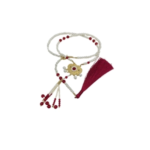 Traditional Chinese phoenix glass lock necklace with red tassels and pearl chain beads