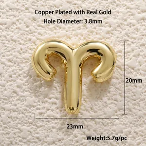 Aries zodiac sign pendant in 18k gold plated copper with 3D puffed balloon style finish