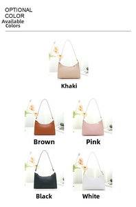 Detailed grid view showcasing khaki, brown, pink, black and white minimalist underarm bags