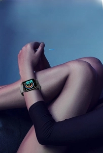 Close-up of smart bracelet on wrist showing skin-friendly soft TPU material and sleek design