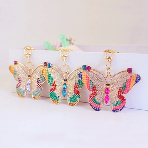 Butterfly Keychain Zinc Alloy Sparkling Rhinestone Colorful Enamel Bag Pendant Charm Women Accessories Decorative Gift Idea