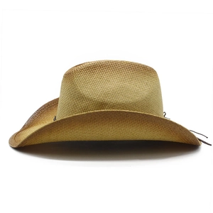 Classic straw cowboy hat with distressed brown brim for western style sun protection