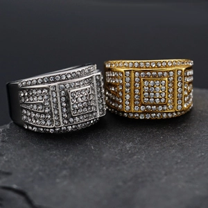 Hip Hop Iced Out Mens Ring 316 Stainless Steel Geometric Square Cluster Paved Zirconia Luxury Gold Silver Ring Jewelry
