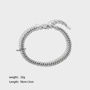 6mm silver stainless steel Cuban link bracelet with lobster clasp and adjustable chain