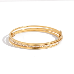 Three-layer 18K gold plated stainless steel stacking bracelet with sparkling zircons