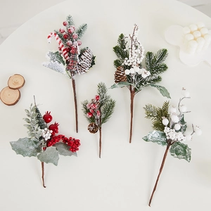 Artificial Christmas greenery branch set with pine cones and berries for festive decor