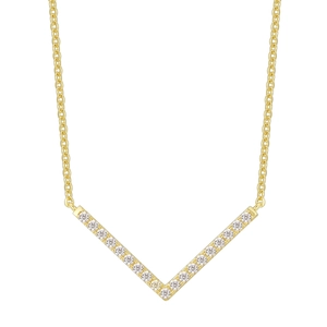 Elegant V-shaped S925 sterling silver necklace with sparkling pavé-set gemstones in gold
